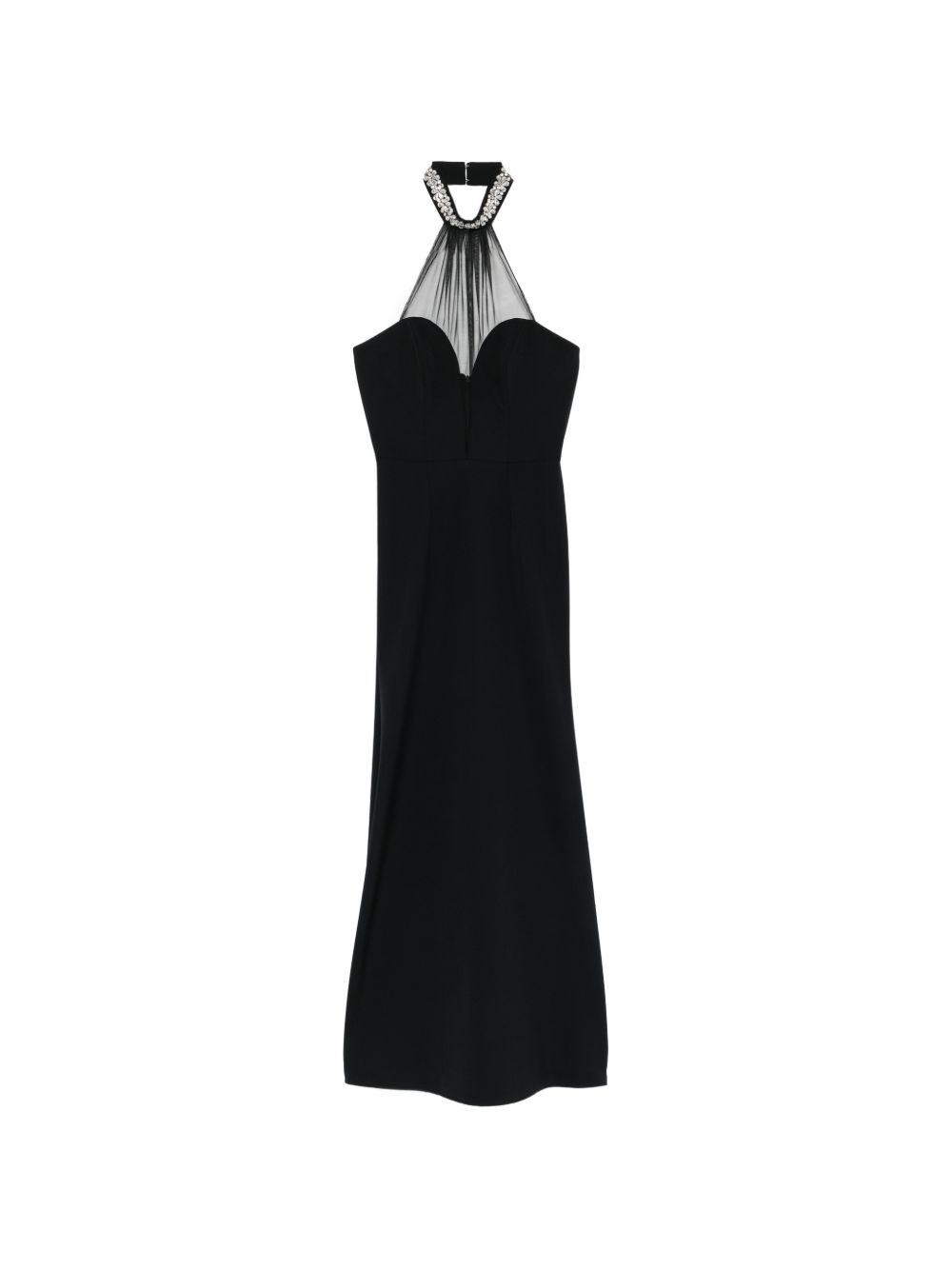 Abito lungo con scollo all'americana e dettagli in tulle AT119 NERO ALESSANDRO LEGORA 