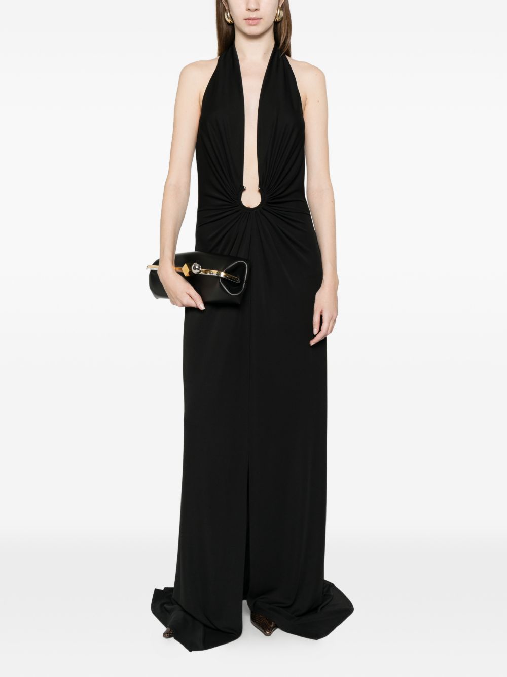Abito lungo halter con cutout AT142 NERO ALESSANDRO LEGORA 