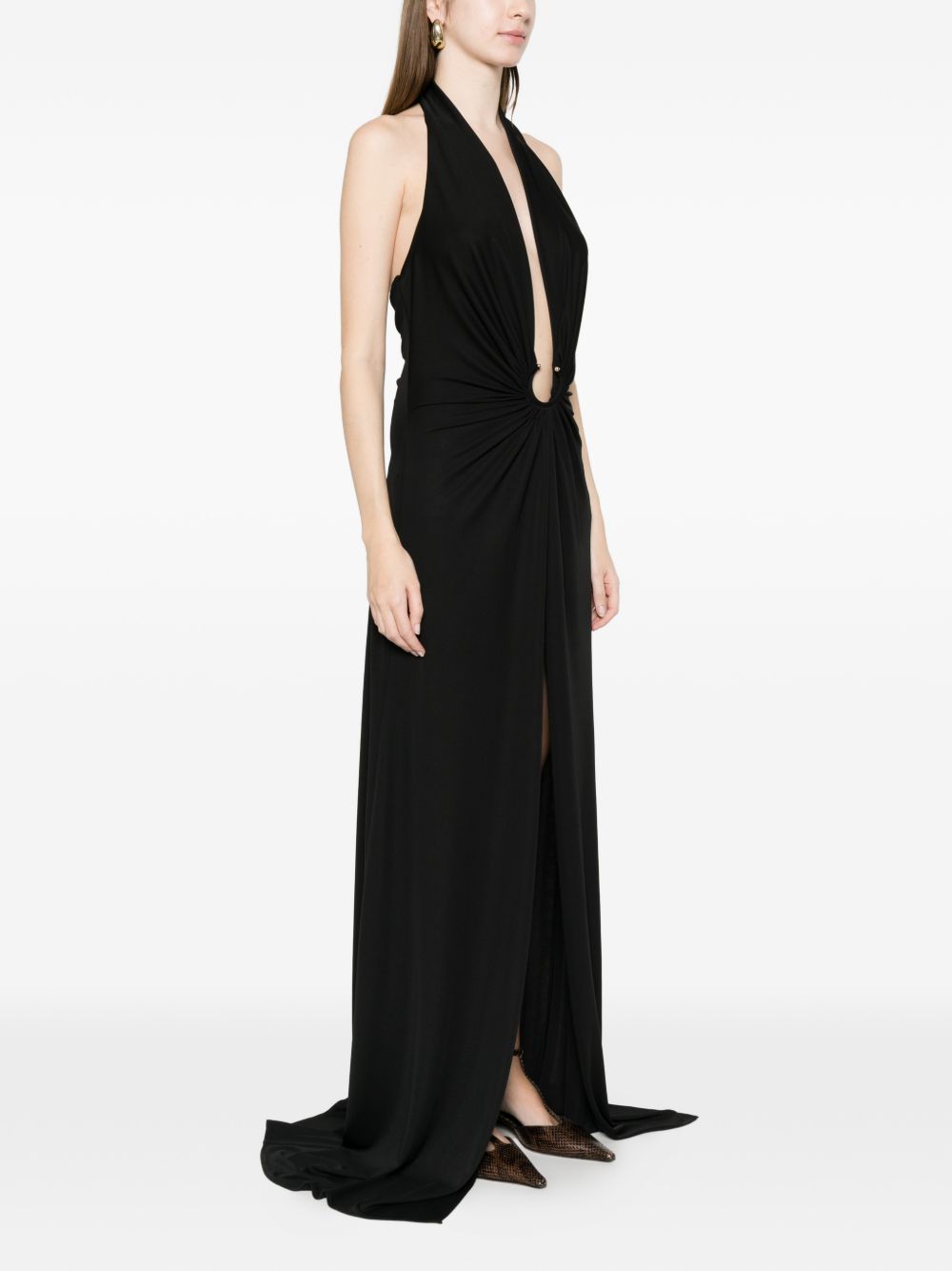 Abito lungo halter con cutout AT142 NERO ALESSANDRO LEGORA 