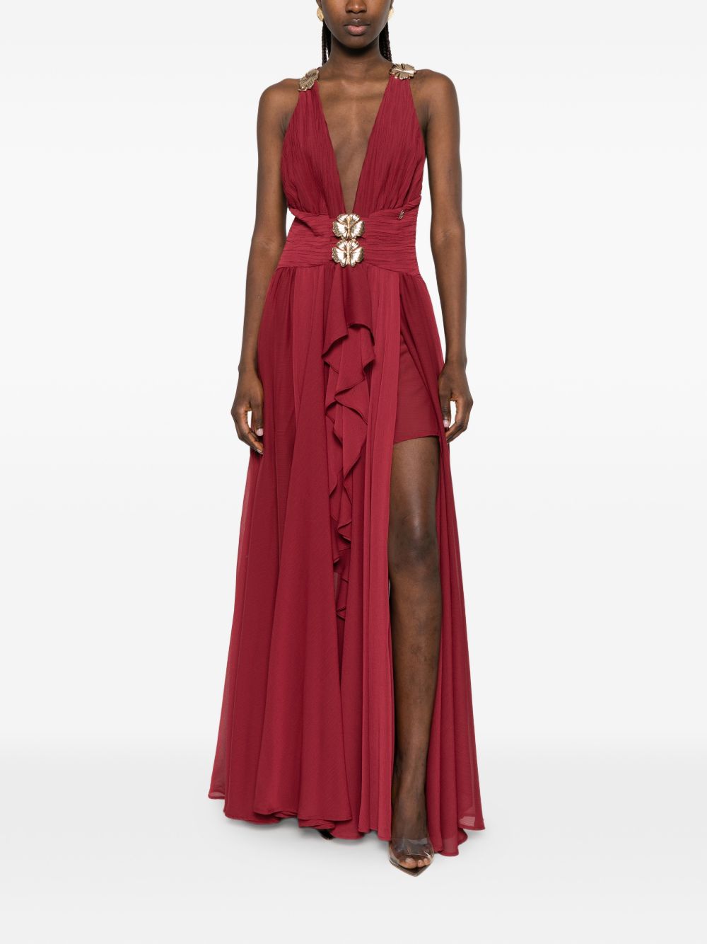 Abito lungo in poliammide scollo halter WS00901 BORDEAUX BABYLON COLLECTION 