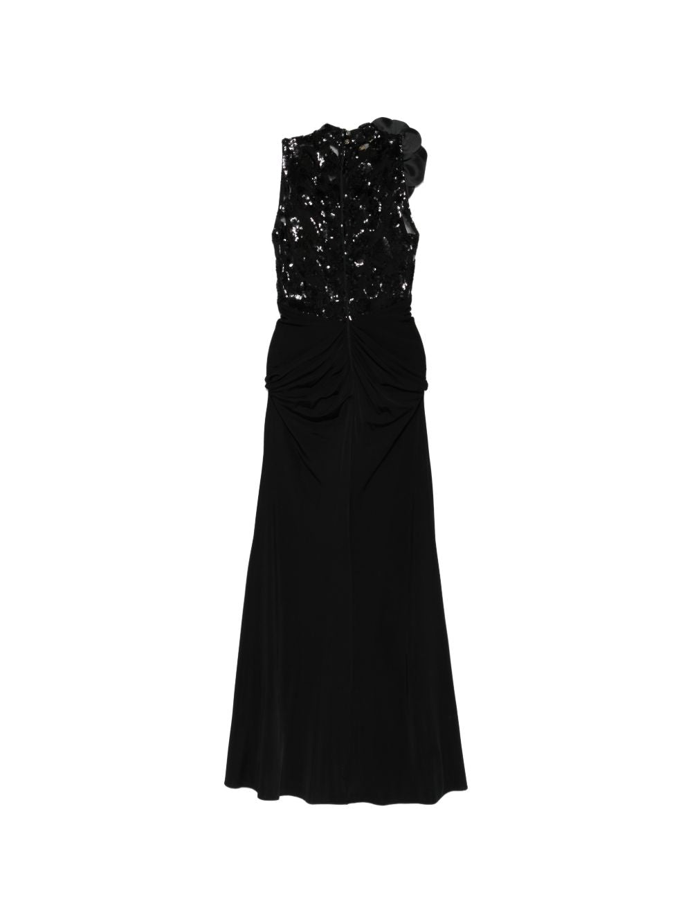 Abito lungo con paillettes e applicazione floreale WS00904 NERO BABYLON COLLECTION 