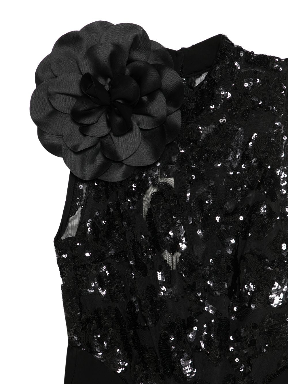 Abito lungo con paillettes e applicazione floreale WS00904 NERO BABYLON COLLECTION 