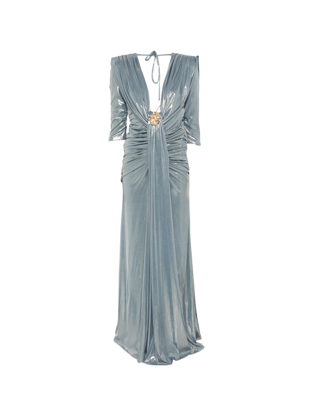 Abito lungo con applicazioni metalliche scollo a V WS00911 ARGENTO BABYLON COLLECTION 
