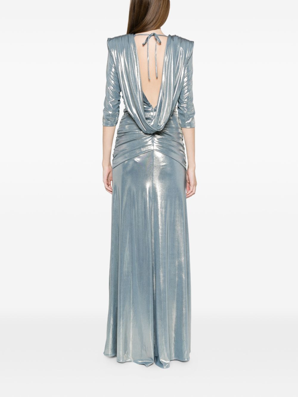Abito lungo con applicazioni metalliche scollo a V WS00911 ARGENTO BABYLON COLLECTION 