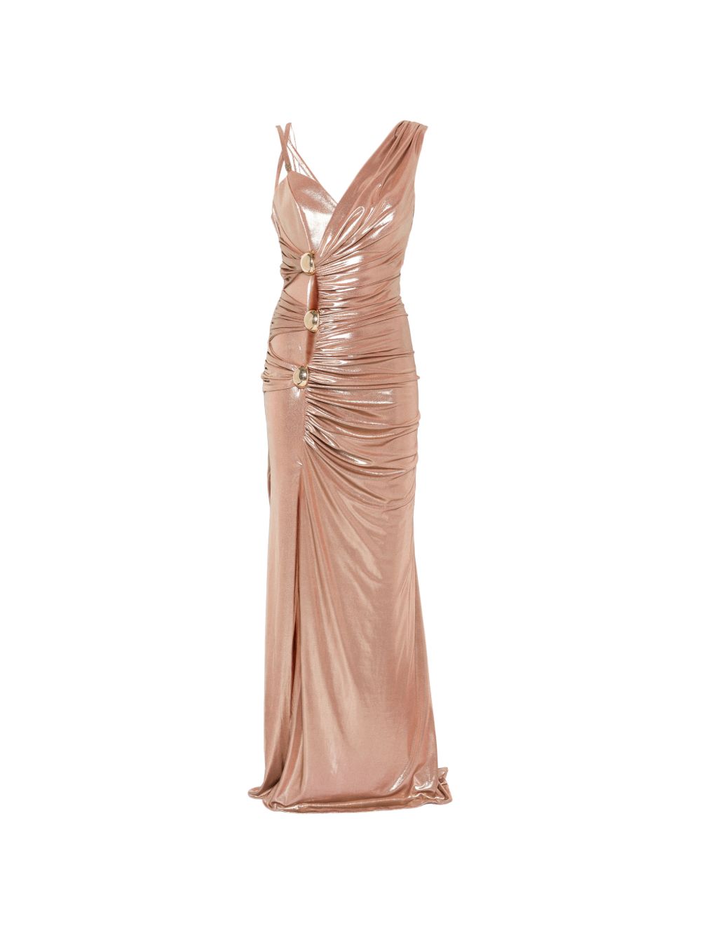 Abito a sirena con drappeggio e bottoni WS00927 ORO BABYLON COLLECTION 