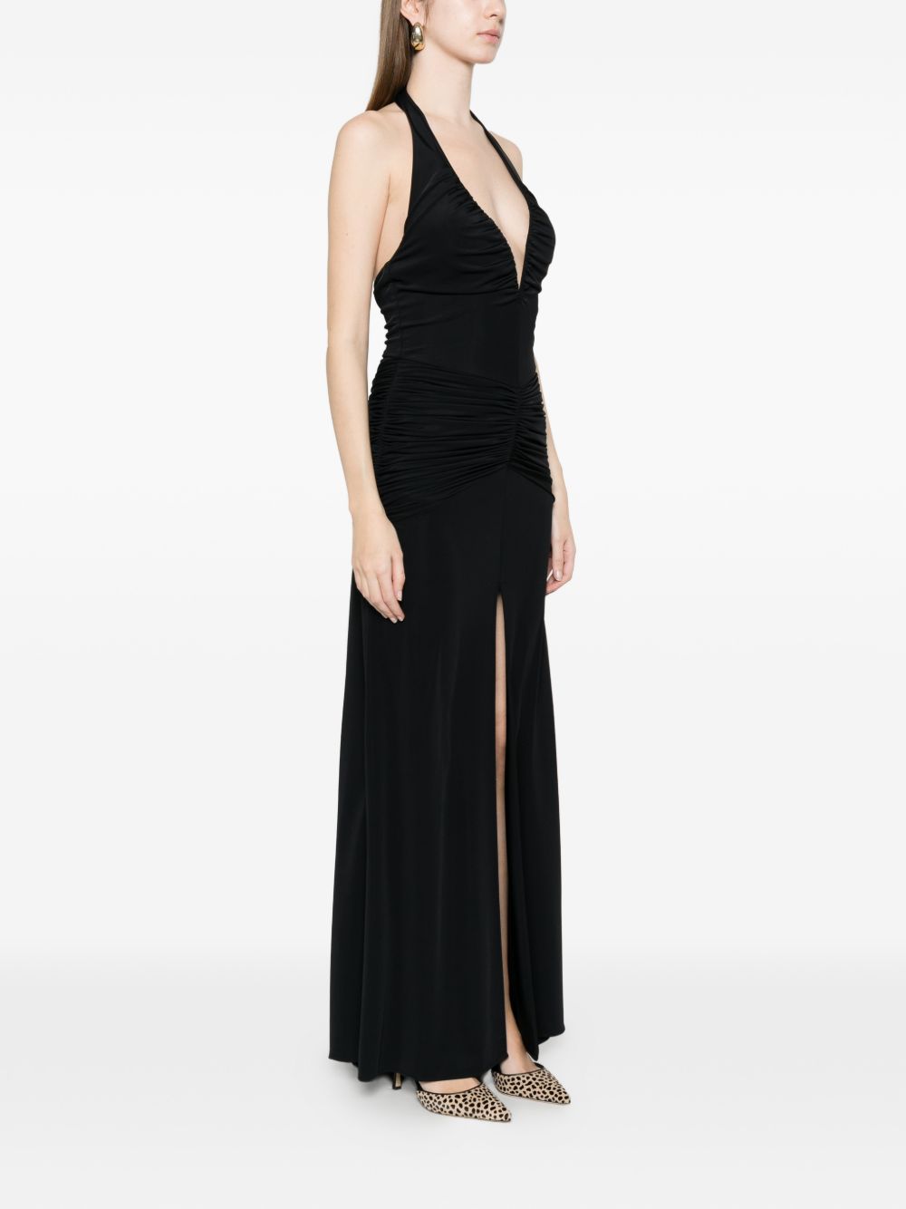 Abito lungo scollo a V con spacco WE00782 NERO BABYLON EUREKA 