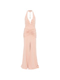 Abito lungo halter con scollo a V