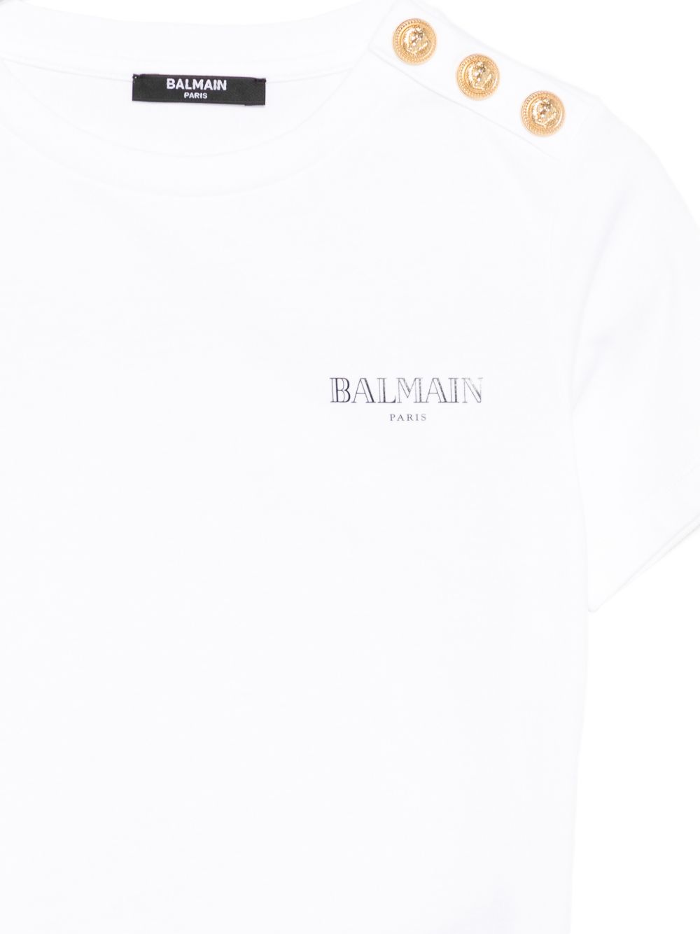 T-shirt con bottoni dorati sul collo BY8Q21Z3672 100NE BALMAIN KIDS 