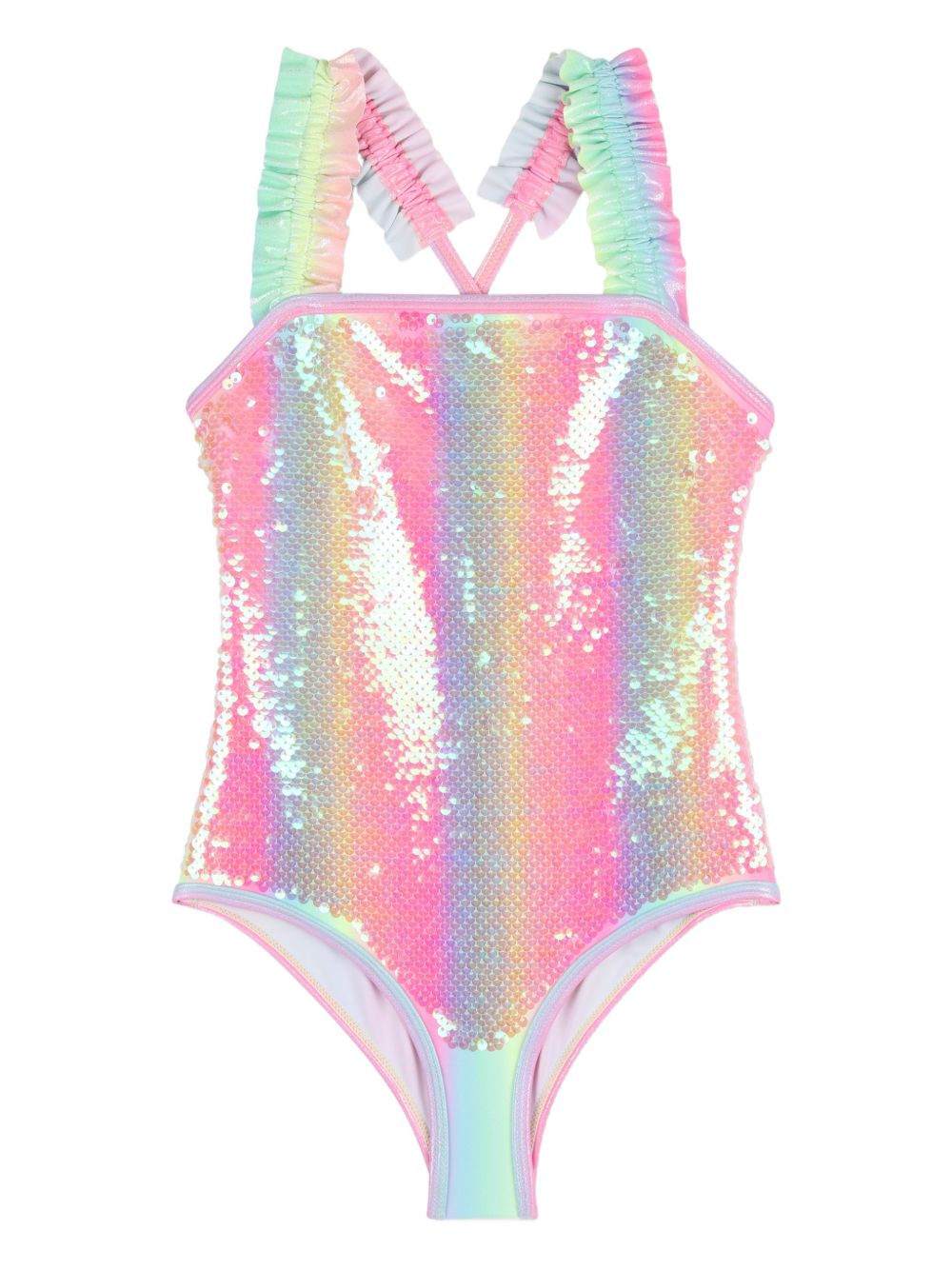 Costume intero con paillettes bretelle arricciate U22200 Z41 BILLIE BLUSH KIDS 
