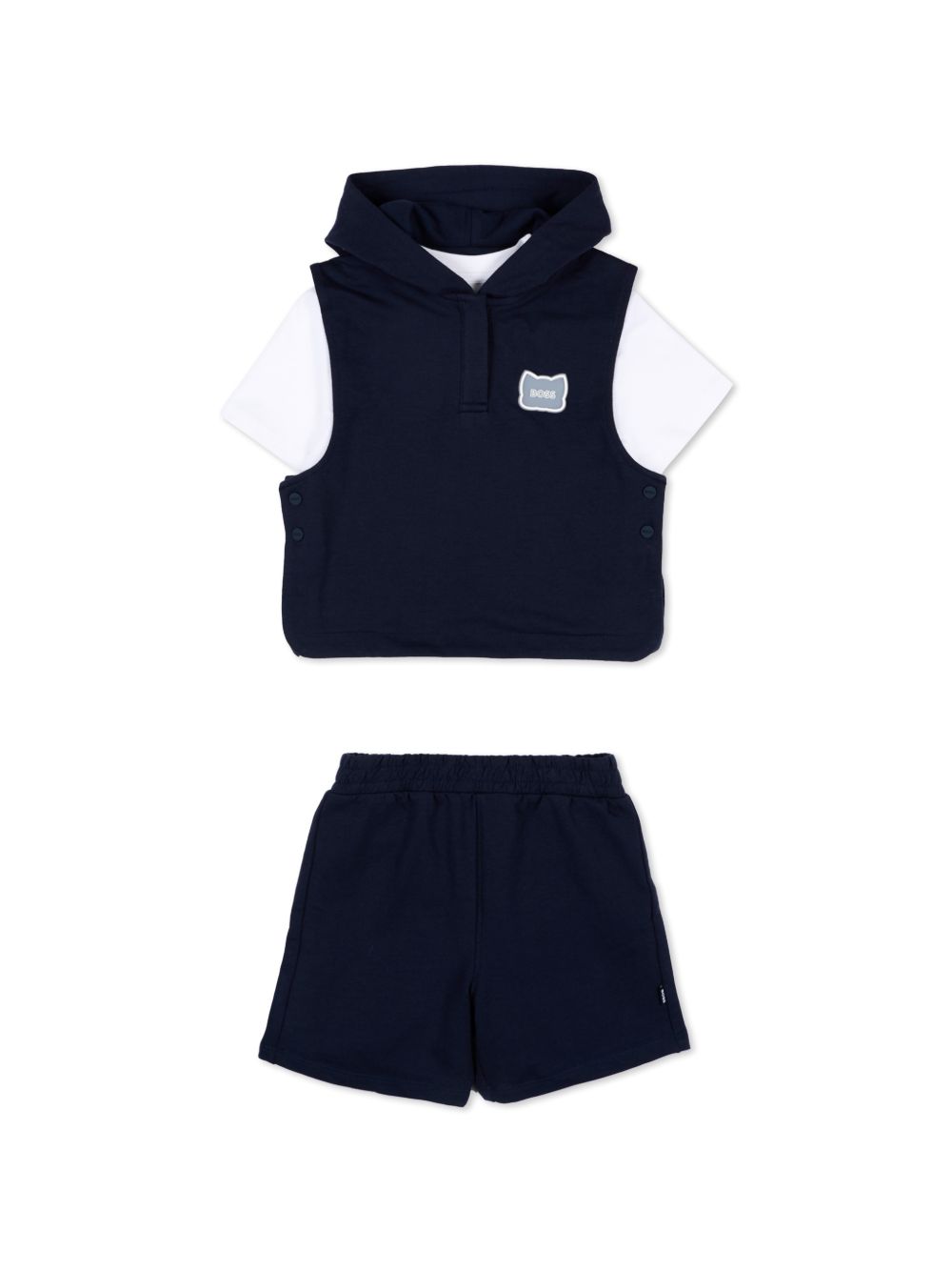 Completo felpa e shorts in cotone con cappuccio J53039 849 BOSS KIDSWEAR 