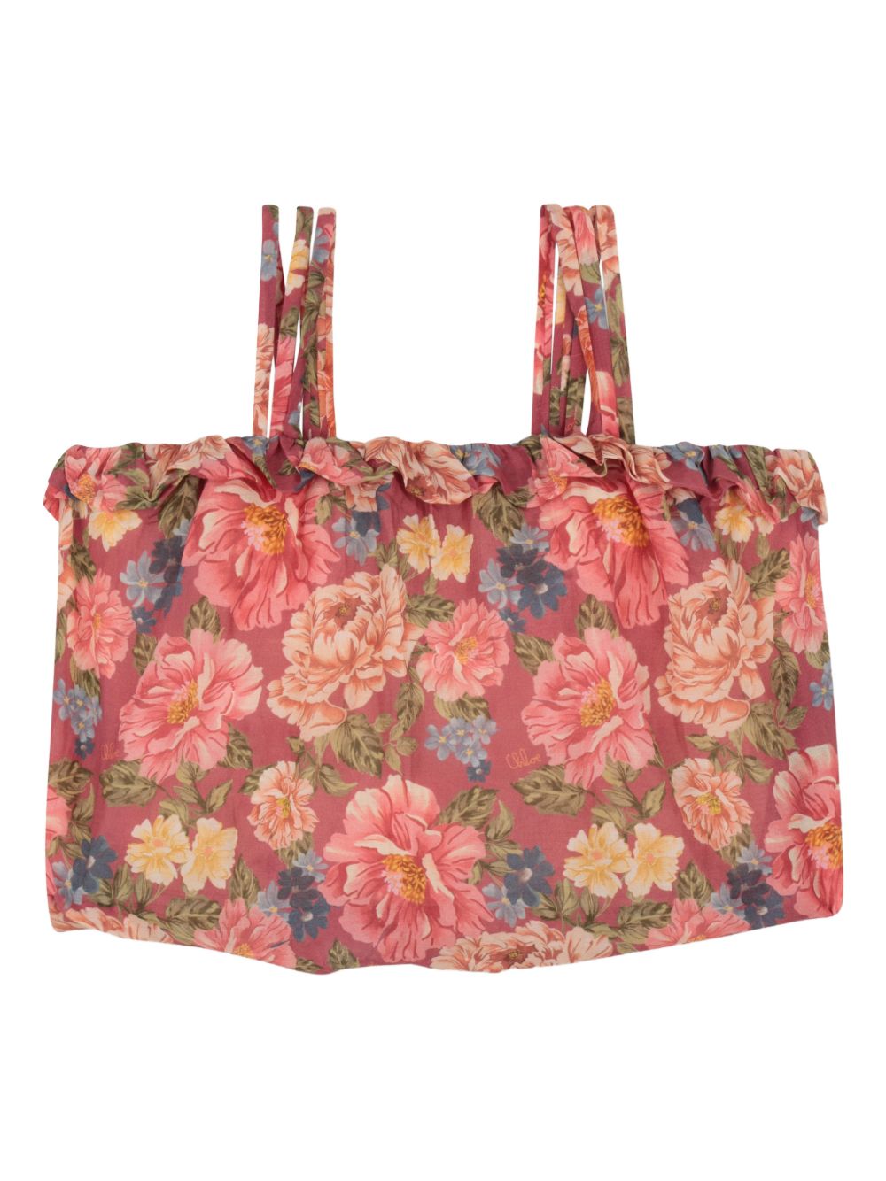 Top con spalline in cotone e seta a stampa floreale C20861 46Y CHLOE KIDS 