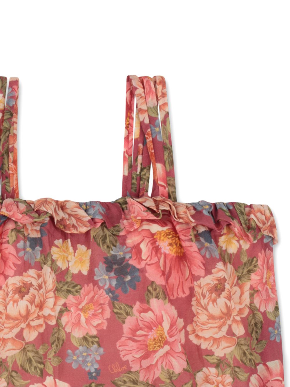Top con spalline in cotone e seta a stampa floreale C20861 46Y CHLOE KIDS 