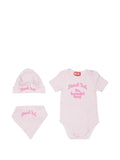 Set neonato in cotone a righe con body, bavaglia e cappellino