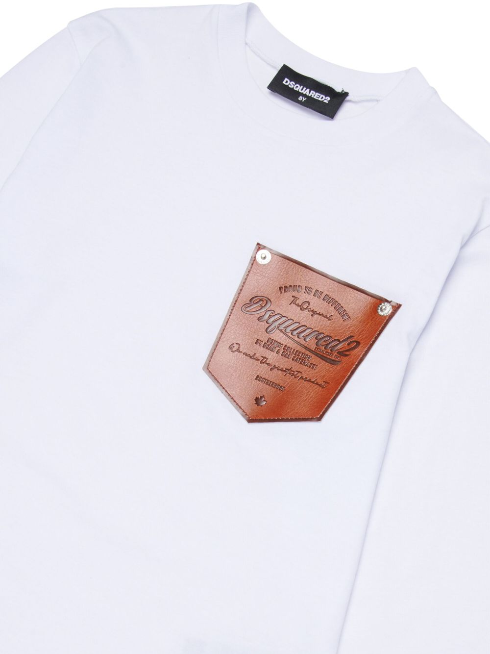 Maglia in cotone con tasca in pelle DQ3174D004G DQ100 DSQUARED KIDS 