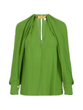 Blusa con collo alto e dettaglio metallico