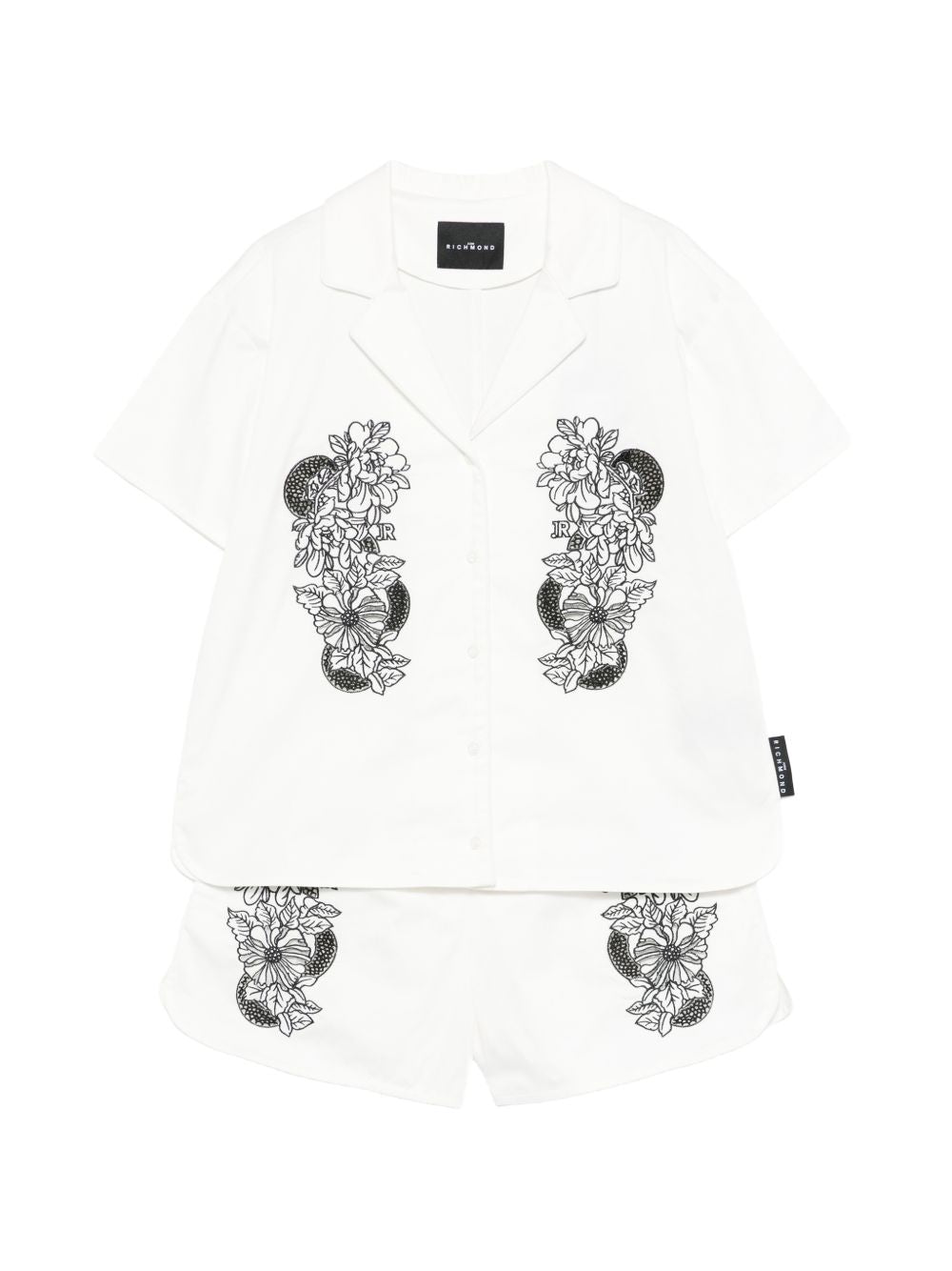 Set camicia e shorts in cotone con ricami floreali RGP26126CE WHITE JOHN RICHMOND KIDS 