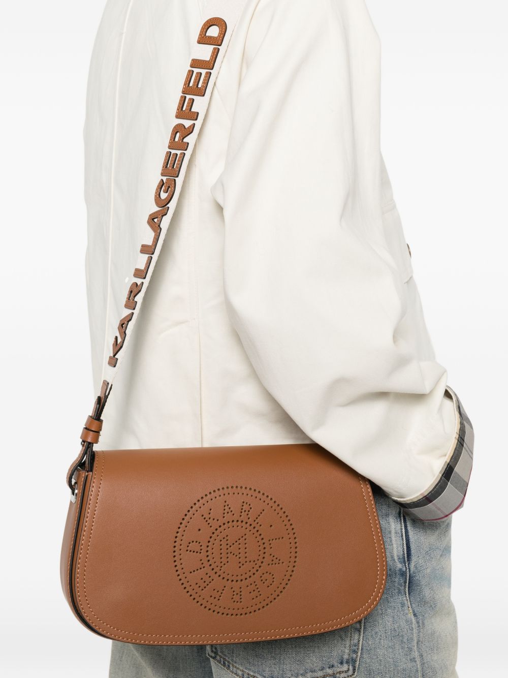 Borsa a spalla in pelle con dettaglio perforato B2W30015 5047 KARL LAGERFELD 