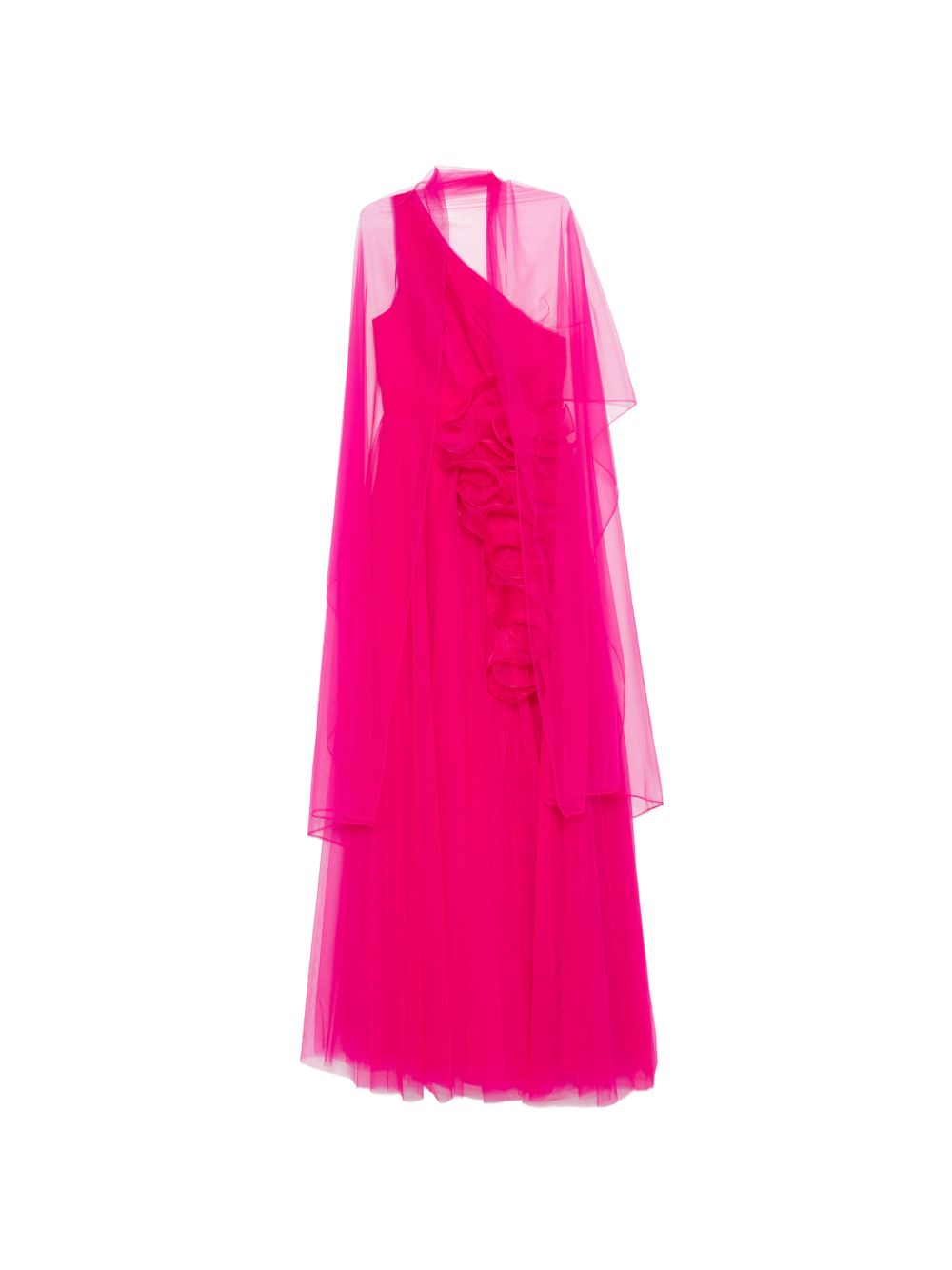 Abito lungo in poliestere monospalla con ruches 1J2B1TUL0P430 MAGENTA MARFIL 