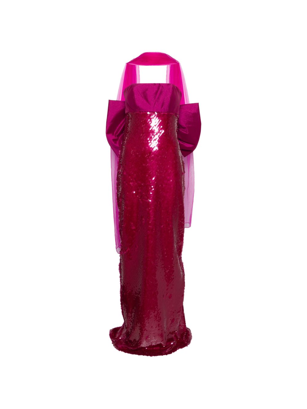 Abito lungo con paillettes e fiocco 1J2B7LEN00510 BUGANVILLA MARFIL 