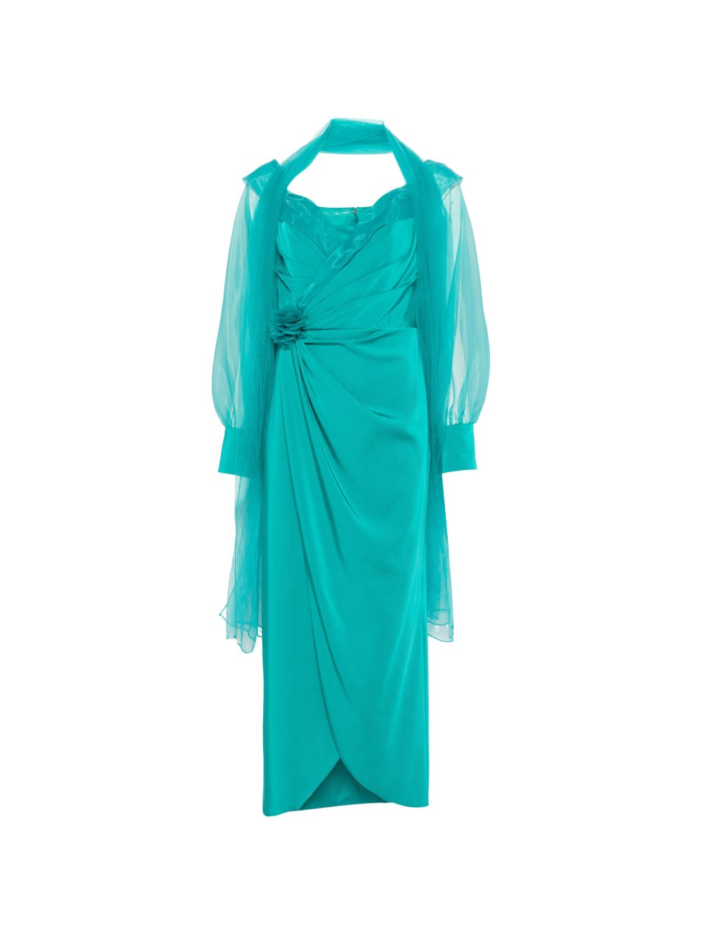 Abito midi in poliestere scollo a cuore 1J2K1CRS00745 TURQUESA MARFIL 