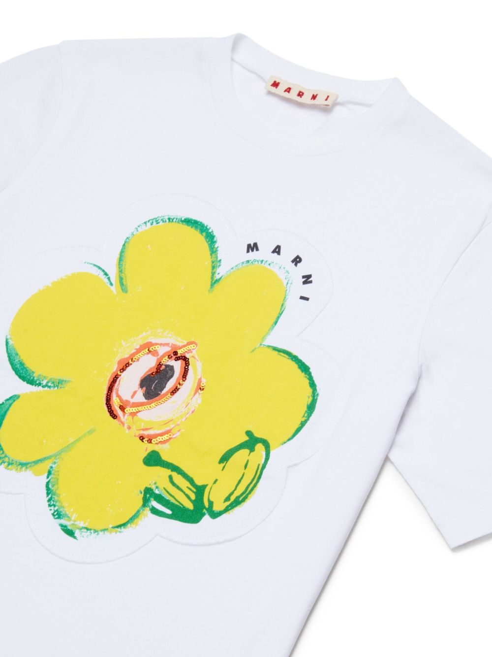 T-shirt in cotone con applicazione fiore M01672M00HZ 0M100 MARNI KIDS 