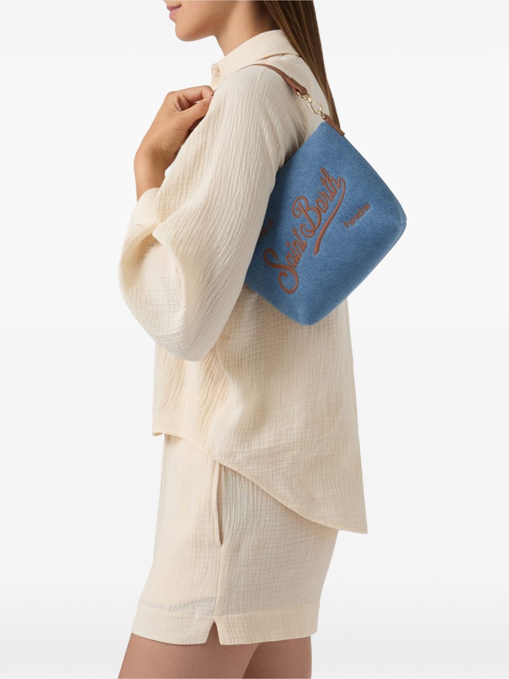 Borsa a spalla in denim con scritta ALI0034 01515L MC2 SAINT BARTH 