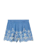 Shorts in chambray con ricamo inglese