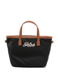 Borsa a mano in tessuto con dettagli in pelle