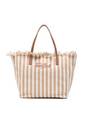 Borsa tote in cotone con manici in pelle