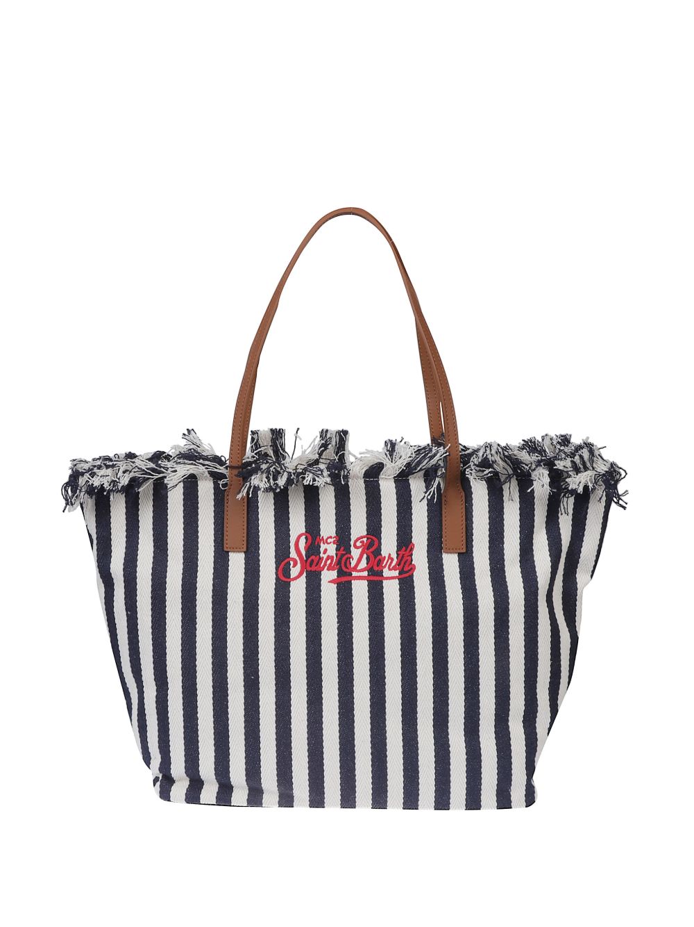 Borsa a spalla in cotone a righe con frange CBF0001 01768L MC2 SAINT BARTH 