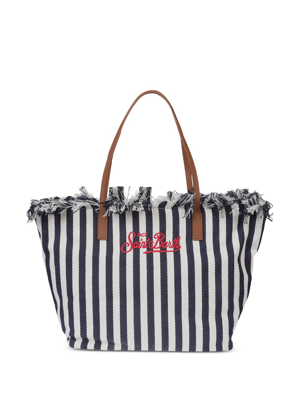 Borsa a spalla in cotone a righe con frange CBF0001 01768L MC2 SAINT BARTH 
