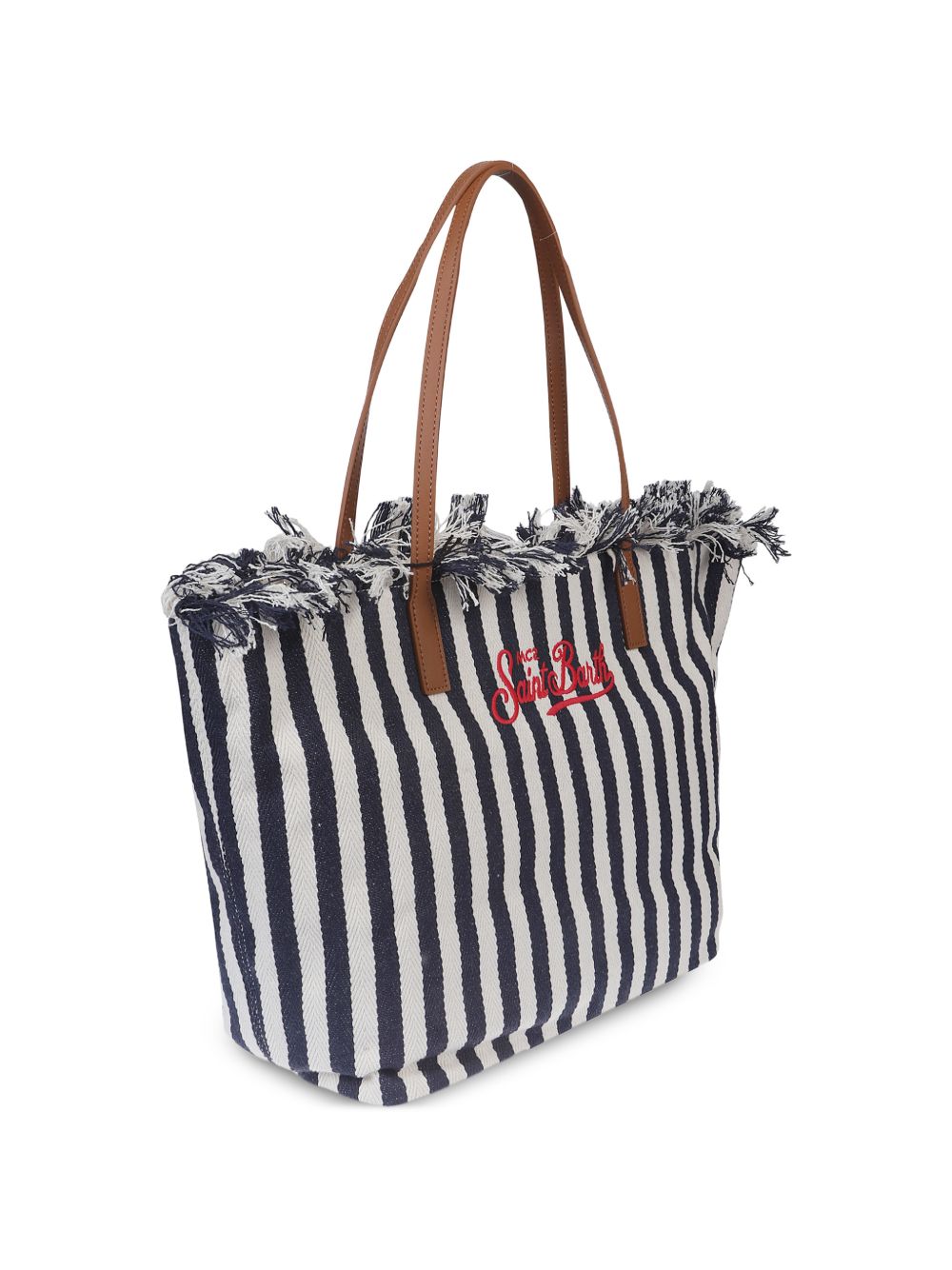 Borsa a spalla in cotone a righe con frange CBF0001 01768L MC2 SAINT BARTH 
