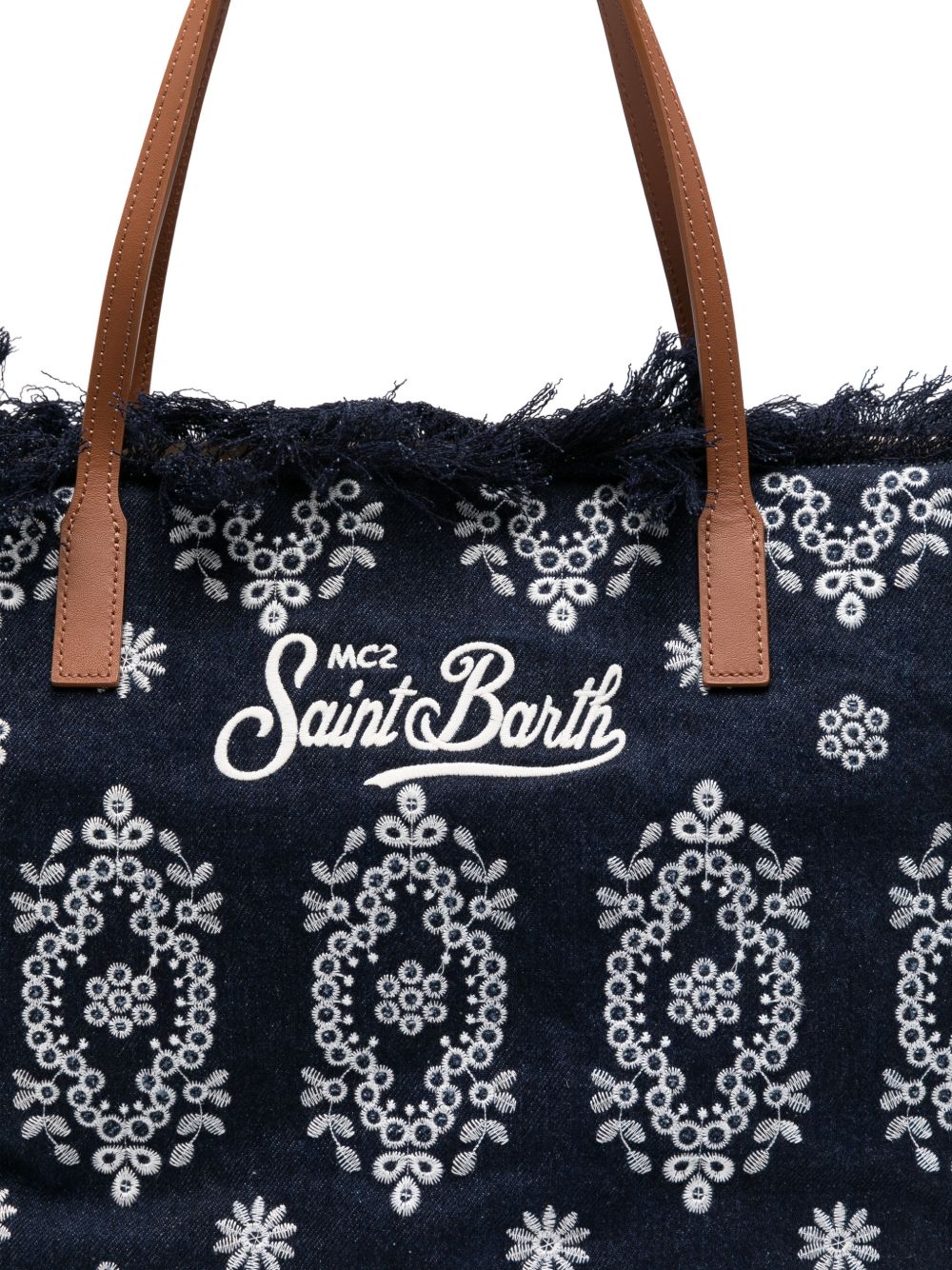 Borsa da spiaggia con ricami e frange CBF0001 01773L MC2 SAINT BARTH 