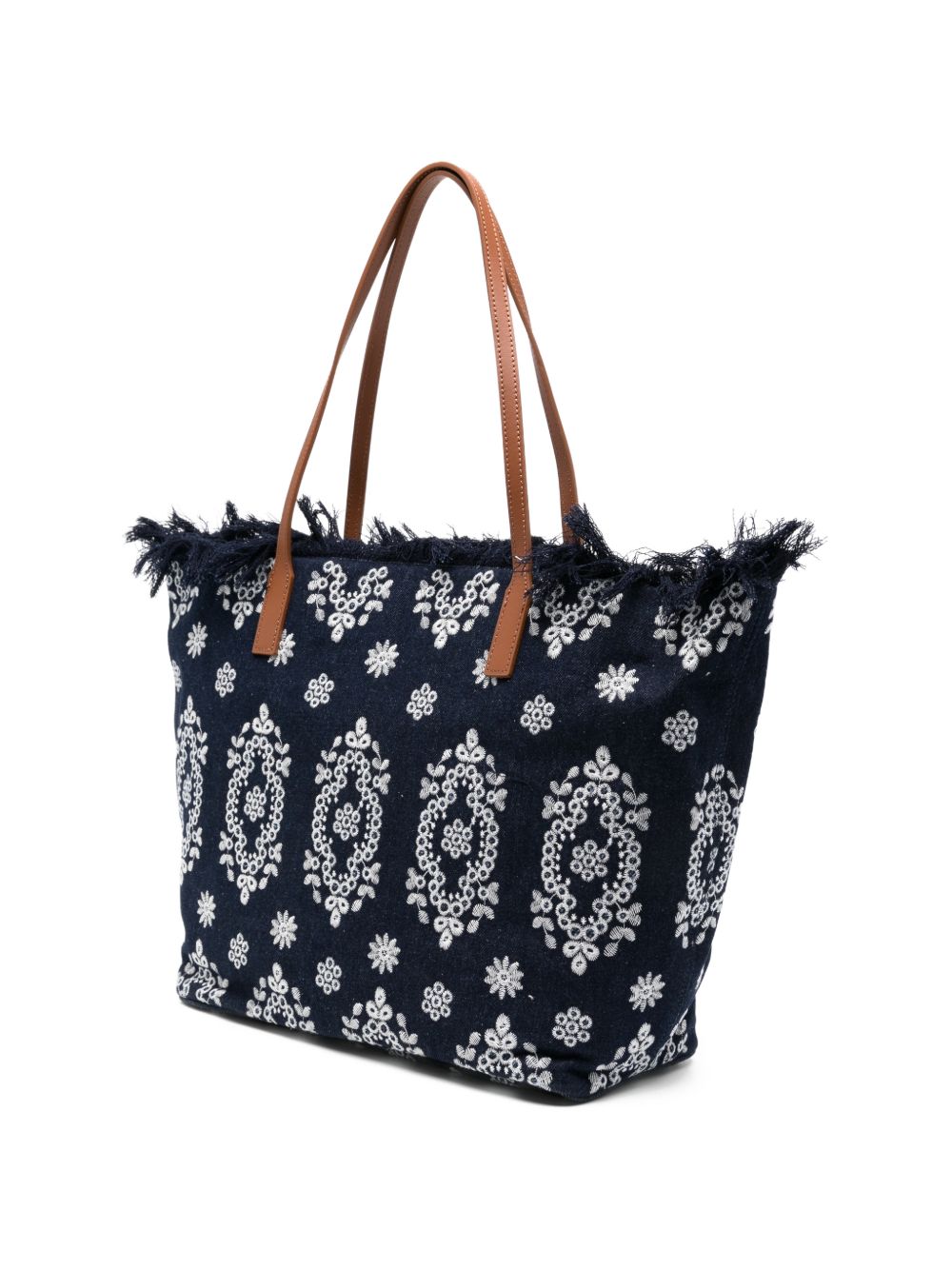 Borsa da spiaggia con ricami e frange CBF0001 01773L MC2 SAINT BARTH 