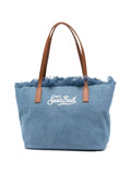 Borsa tote in denim con bordi sfrangiati