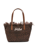 Borsa tote in denim con bordi sfrangiati