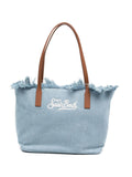 Borsa tote in denim con bordi sfrangiati
