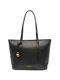 Borsa shopping in pelle con charm logo