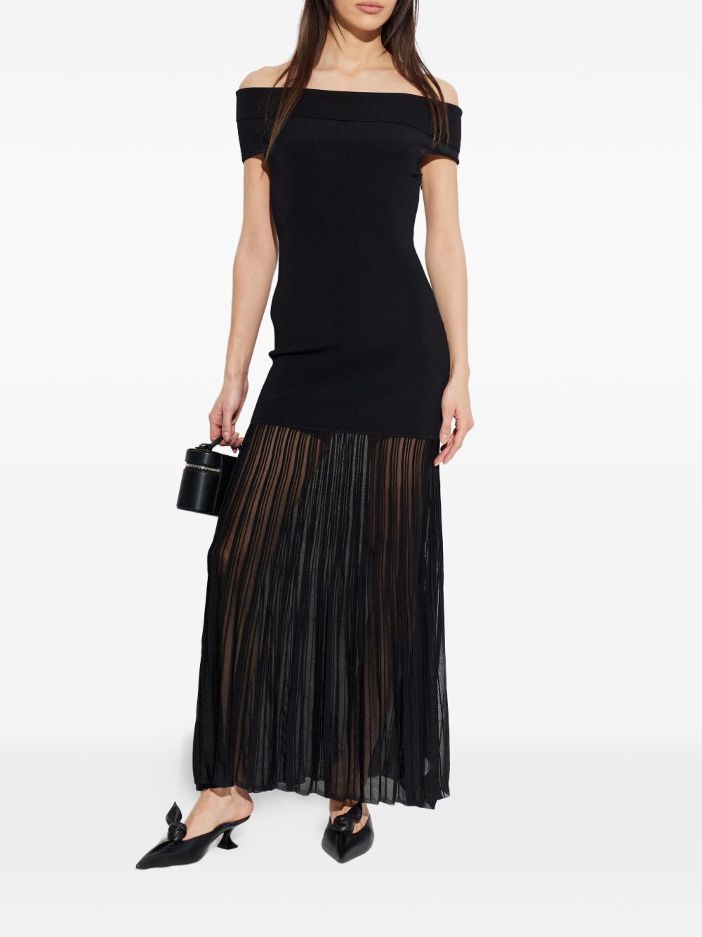Abito maxi off-shoulder in viscosa con frange MS683HGBFD 001 MICHAEL KORS 
