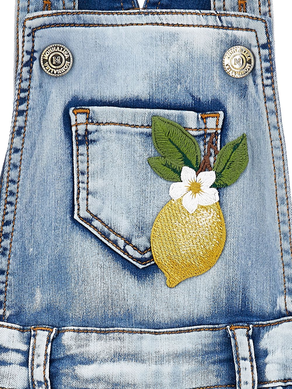 Salopette in denim con ricami 19G7037013 0062 MONNALISA KIDS 