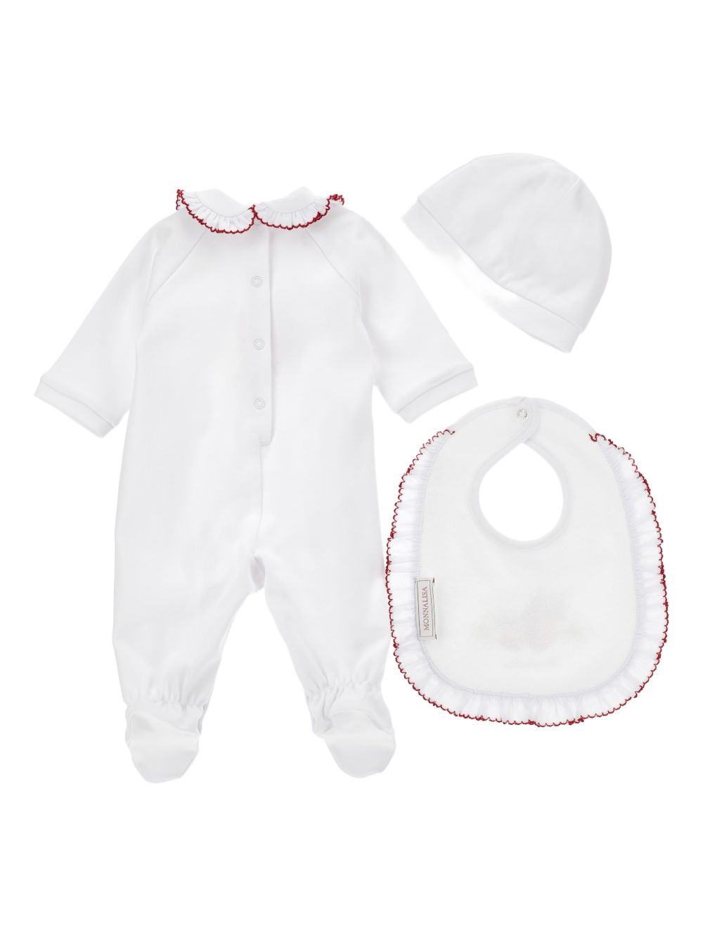 Set tutina, berretto e bavaglino in cotone con stampa fragole 35G5147084 0099 MONNALISA KIDS 