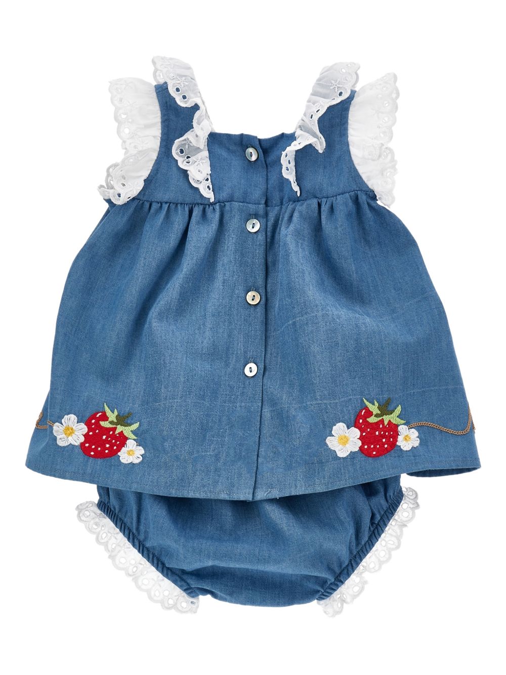 Completo in denim con rouches ricamate 35G5157081 0062 MONNALISA KIDS 