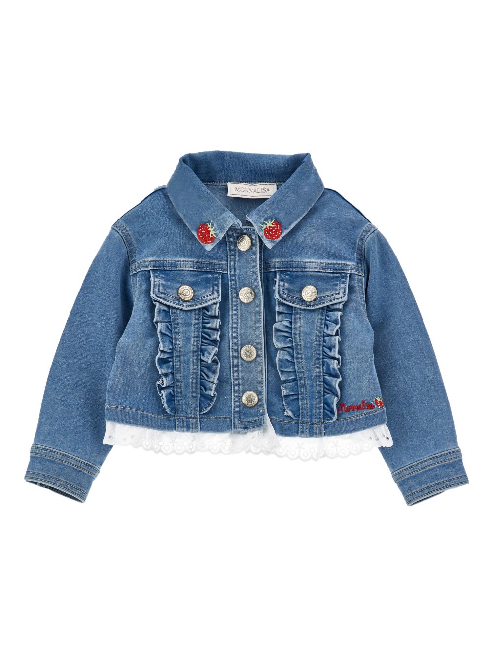 Giacca in denim con ricami fragole 39G1037017 0062 MONNALISA KIDS 