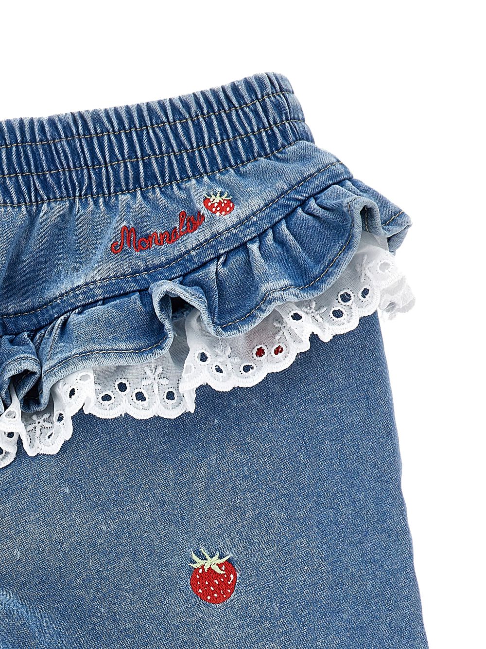 Jeans con ricami fragole e ruche 39G4107017 0062 MONNALISA KIDS 