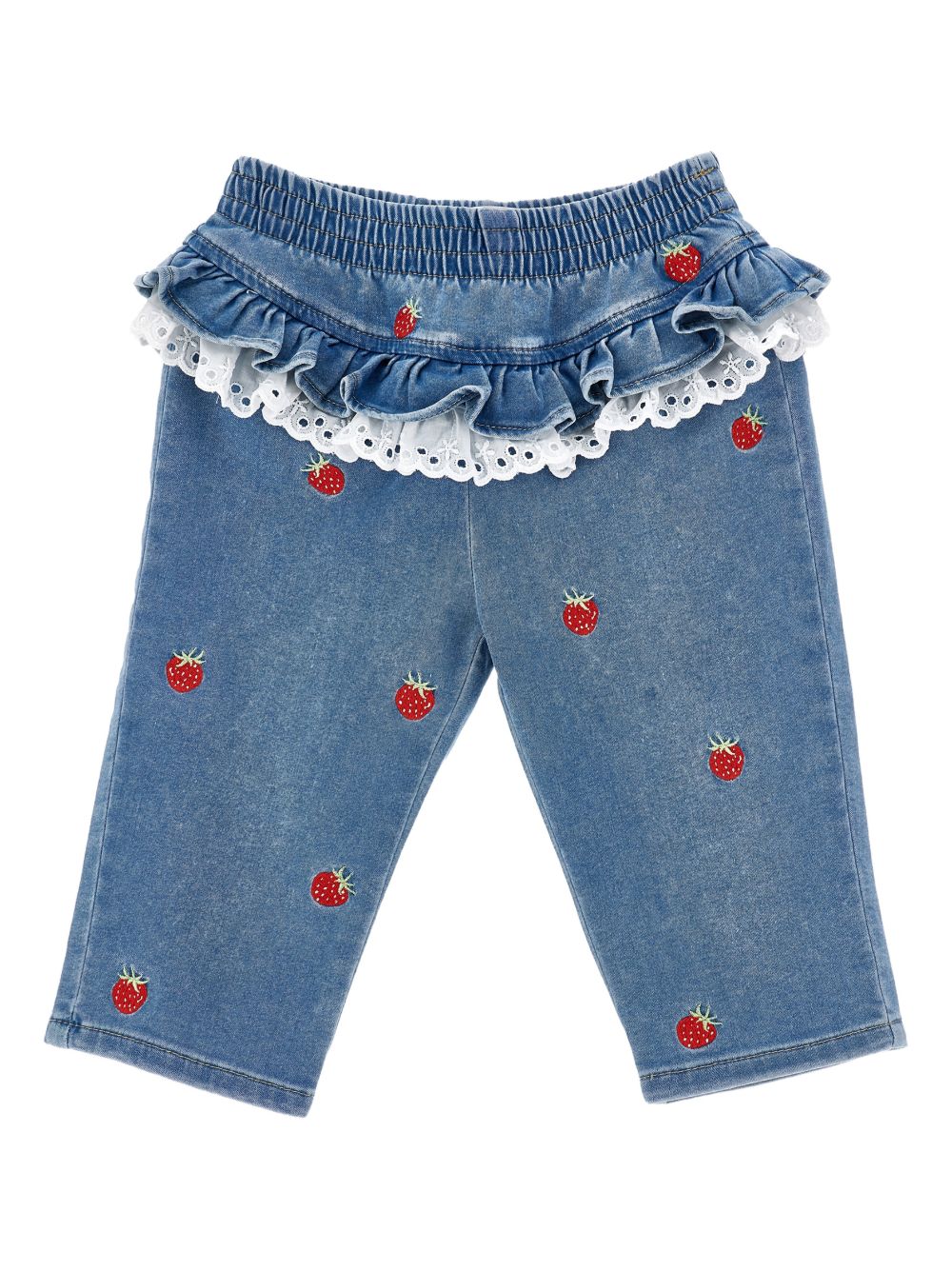 Jeans con ricami fragole e ruche 39G4107017 0062 MONNALISA KIDS 