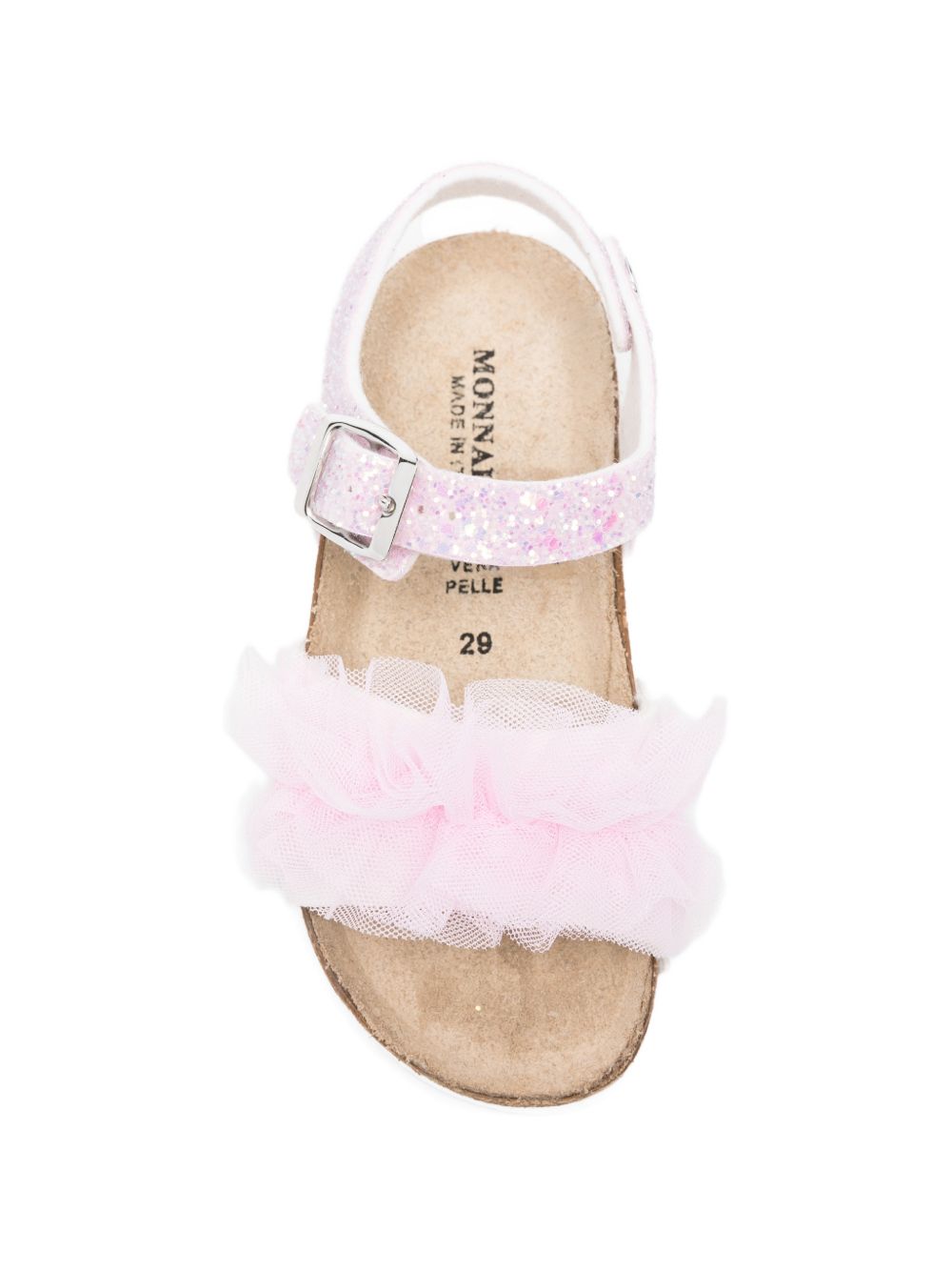Sandali in pelle artificiale con glitter e volant 83G0117708 0090 MONNALISA KIDS 
