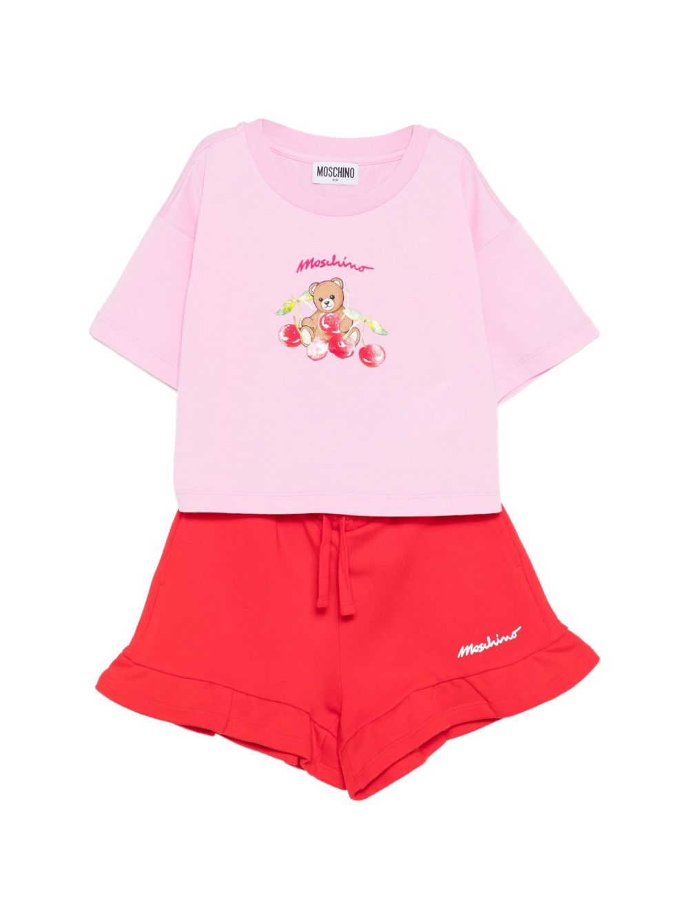 Completo t-shirt e shorts con orsetto HDG01NLCA52 83688 MOSCHINO KIDS 