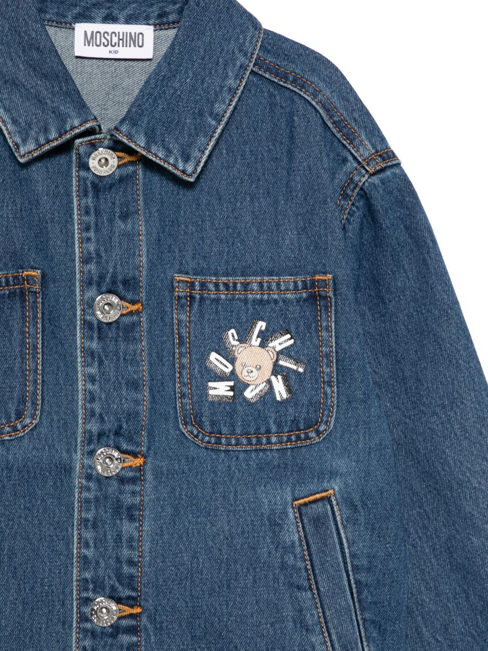 Giacca in denim con patch ricamata HUS05LL0E35 41104 MOSCHINO KIDS 