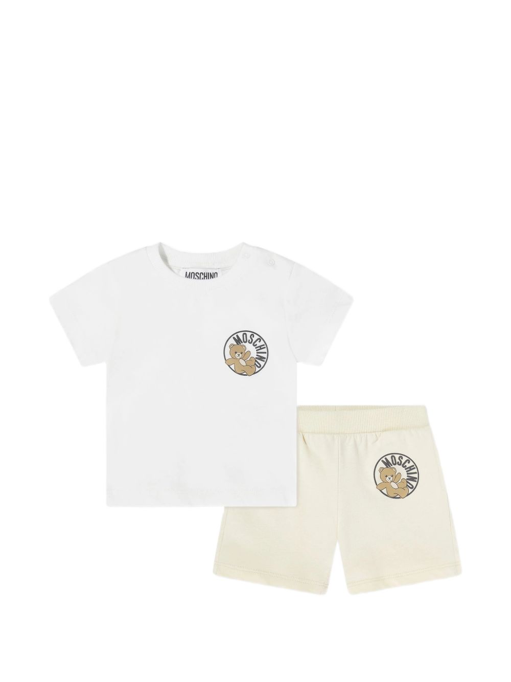 Completo t-shirt e shorts in cotone con patch logo M6G00MLAA03 84313 MOSCHINO KIDS 
