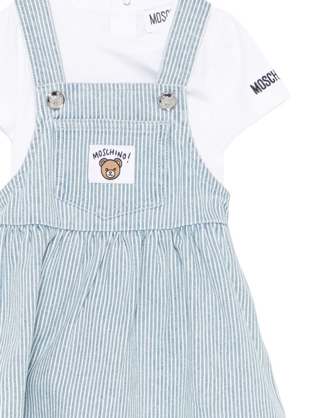 Completo salopette a righe con t-shirt MDG01MLXE63 86816 MOSCHINO KIDS 